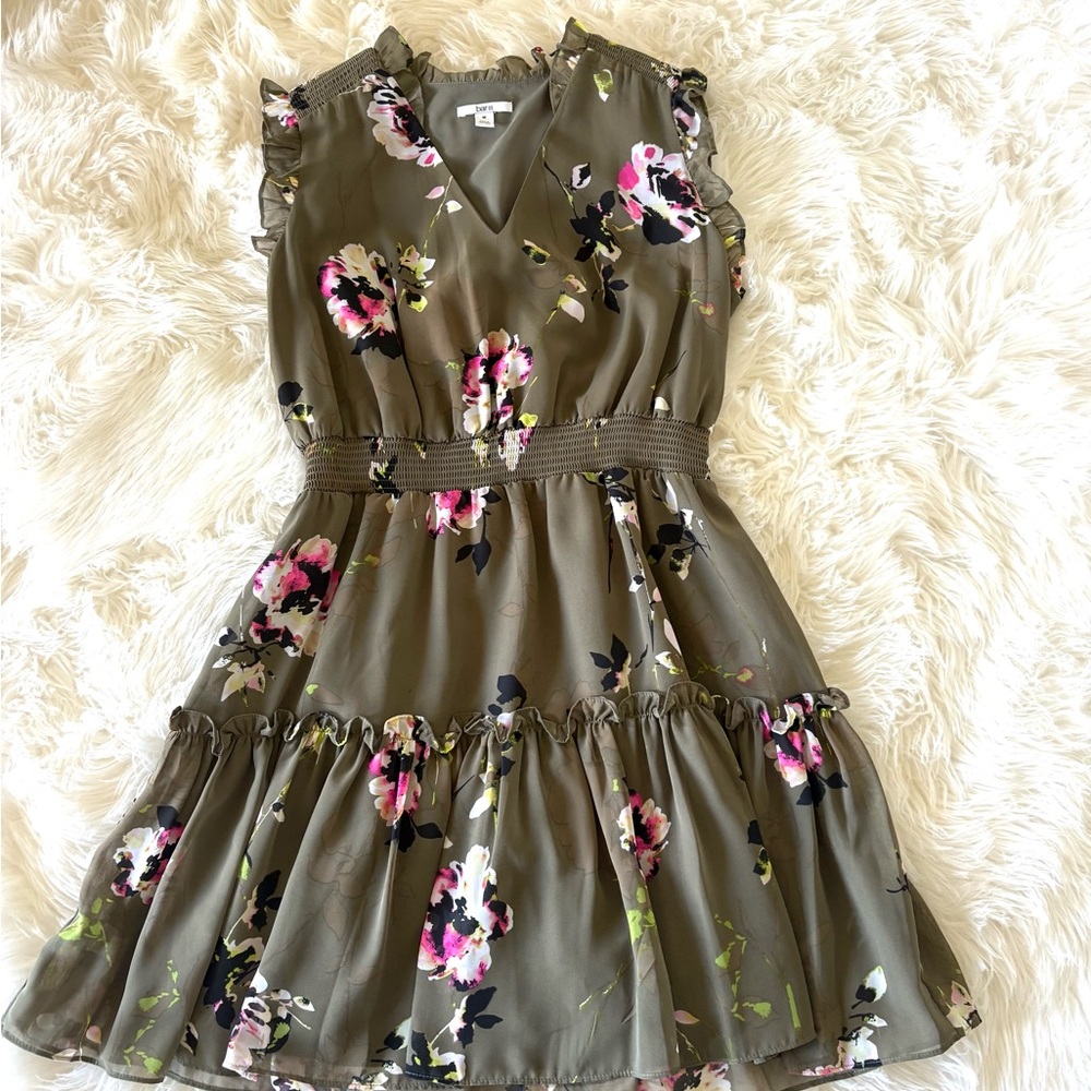 BAR III Floral Pattern Khaki Dress Size Medium